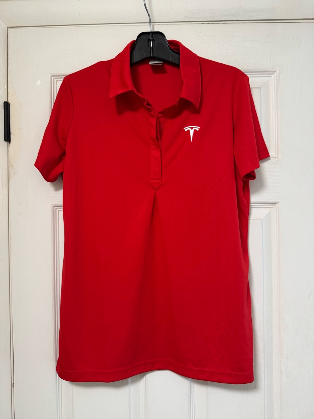 Tesla Red Short-Sleeve Polo with White Logo